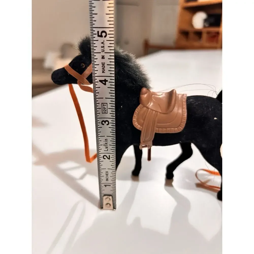 Vintage Small Flocked Plastic Horse Lot Toy Figurine Pony Brown & Black 4.75”